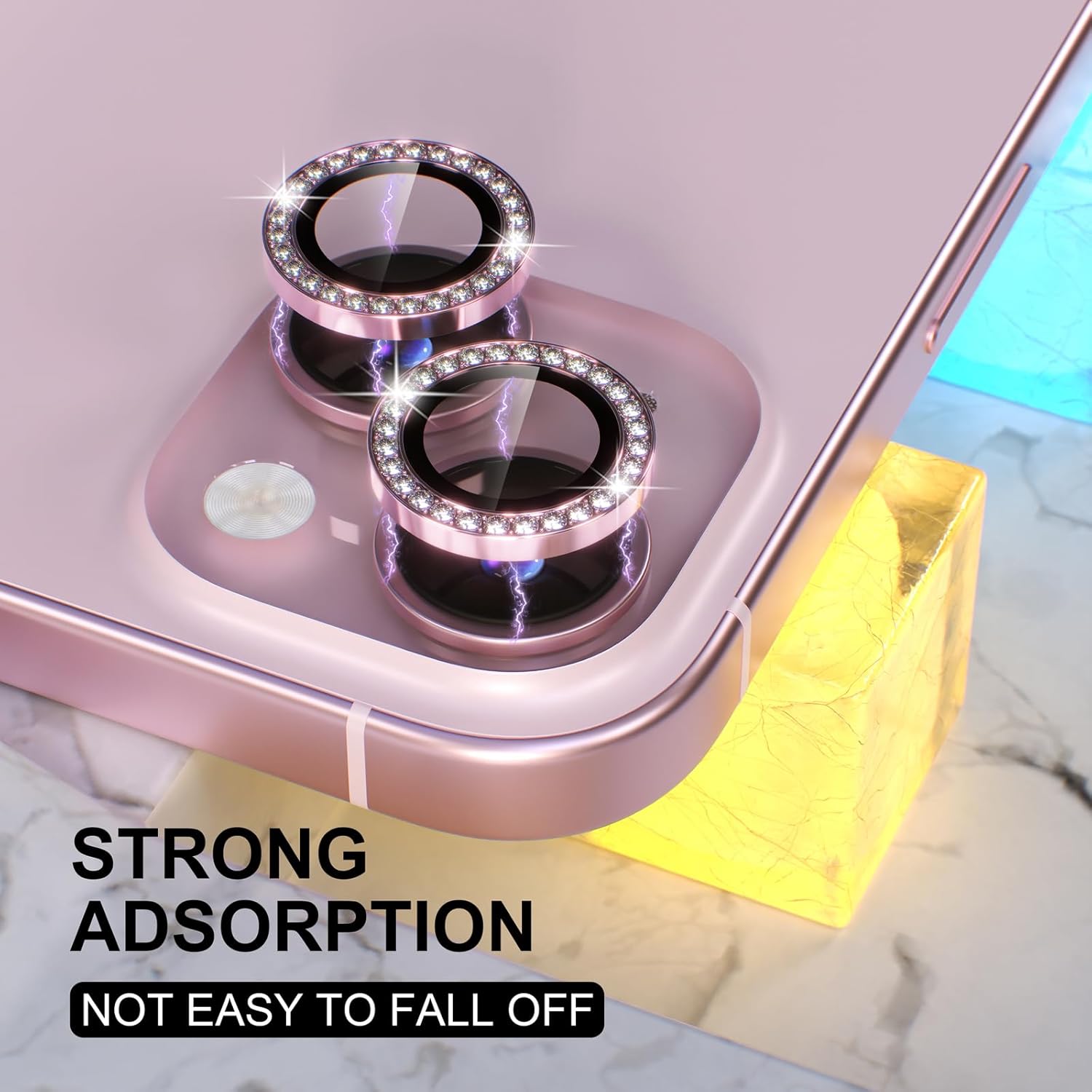 1PC Pink Glitter Diamond Camer - Tempered Glass Screen 9H 评论和价格